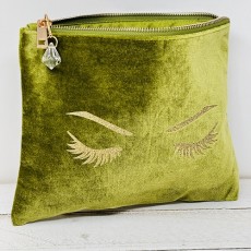 Lashes Olive Green Velvet Make Up Bag